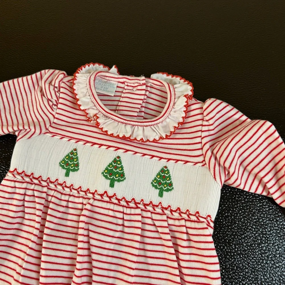 Edgehill Collection Christmas‎ Tree Smocked Gown Holiday Outfit Baby 0-3M NWT
